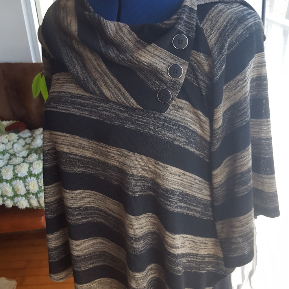 Sweater drape cowl neck black tan knit sz XL - Picture 6 of 8